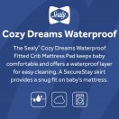 Sealy Cozy Dreams Waterproof Fitted Crib Mattress Pad 100% waterproof barrier protects crib mattress leaky messes allergens sanitary surface machine washable Thumbnail