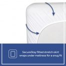 Sealy Cozy Dreams Waterproof Fitted Crib Mattress Pad SecureStay skirt snug fit corners deep pocketed wraps under mattress no gaps flat secure Thumbnail