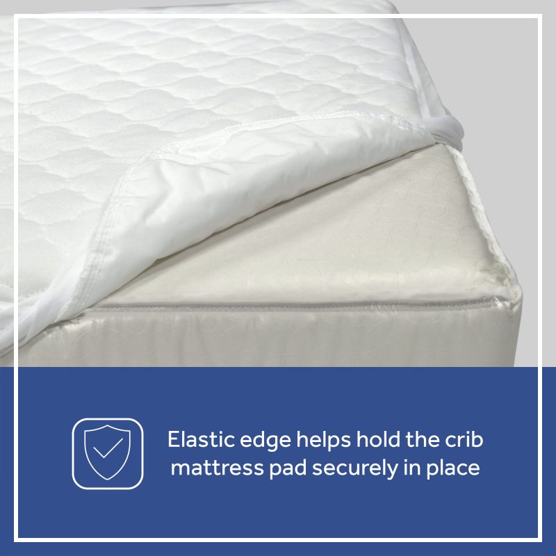 Sealy Cozy Dreams Waterproof Fitted Crib Mattress Pad elasticized edge SecureStay skirt full perimeter prevents sliding shifting bunching smooth flat surface