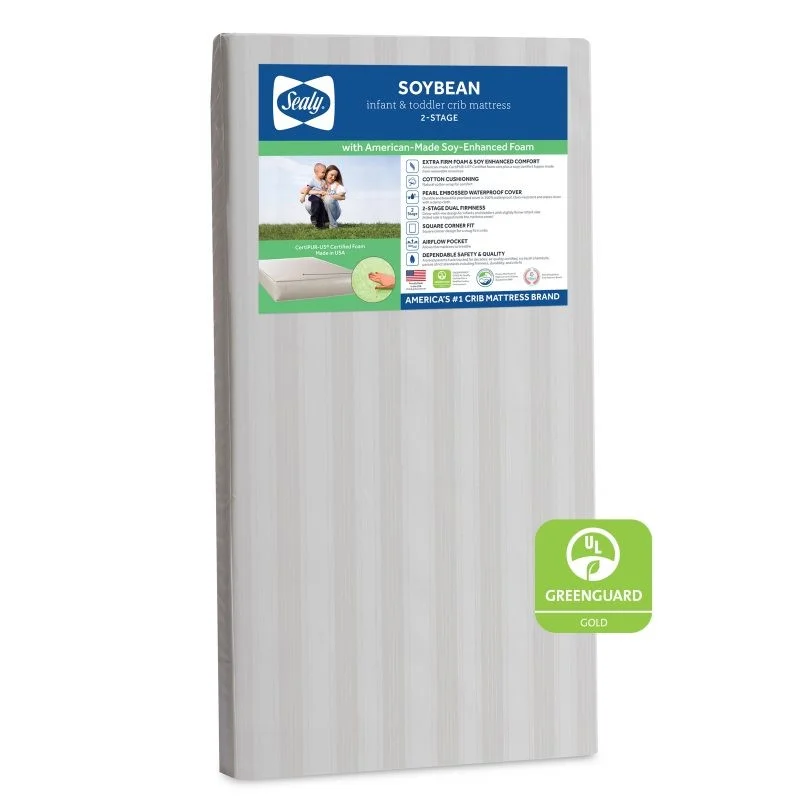 Sealy Soybean Foam-Core 2-Stage Crib Mattress beauty shot with GG