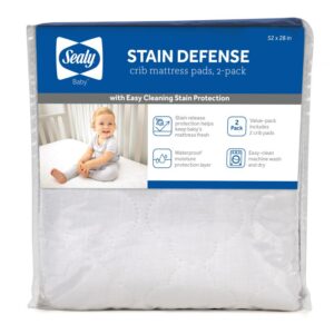 Sealy Stain Defense Fitted Crib Mattress Pad, 2-Pack