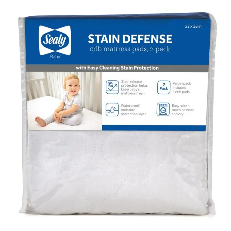 Sealy Stain Defense Fitted Crib Mattress Pad, 2-Pack