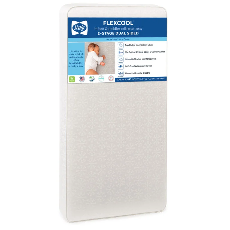 Sealy FlexCool 2-Stage Crib Mattress front image of crib mattrress
