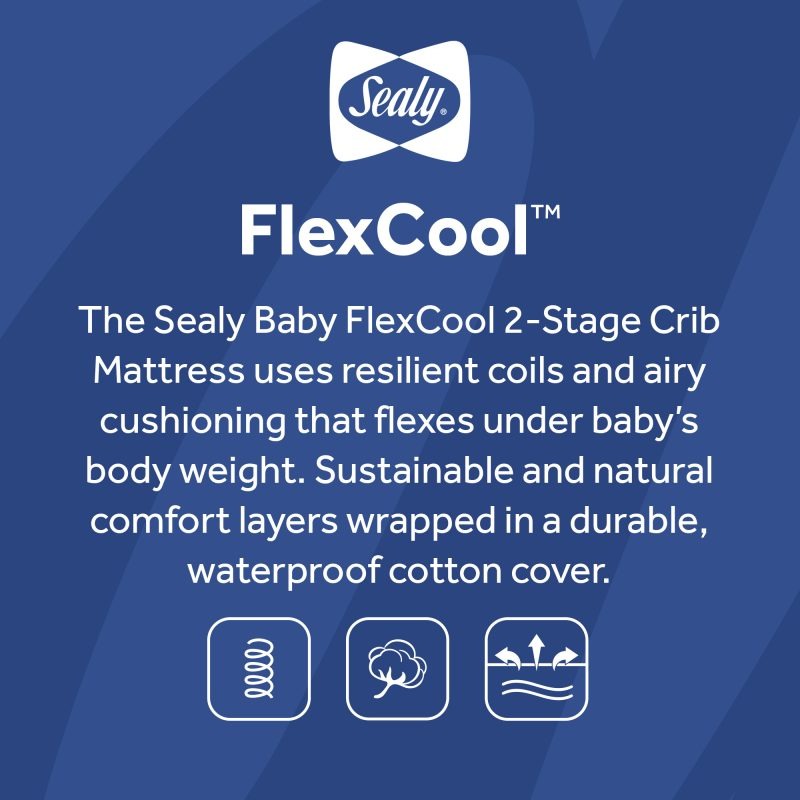 Sealy FlexCool 2-Stage Crib Mattress uses coils and airy cushioning under baby weight