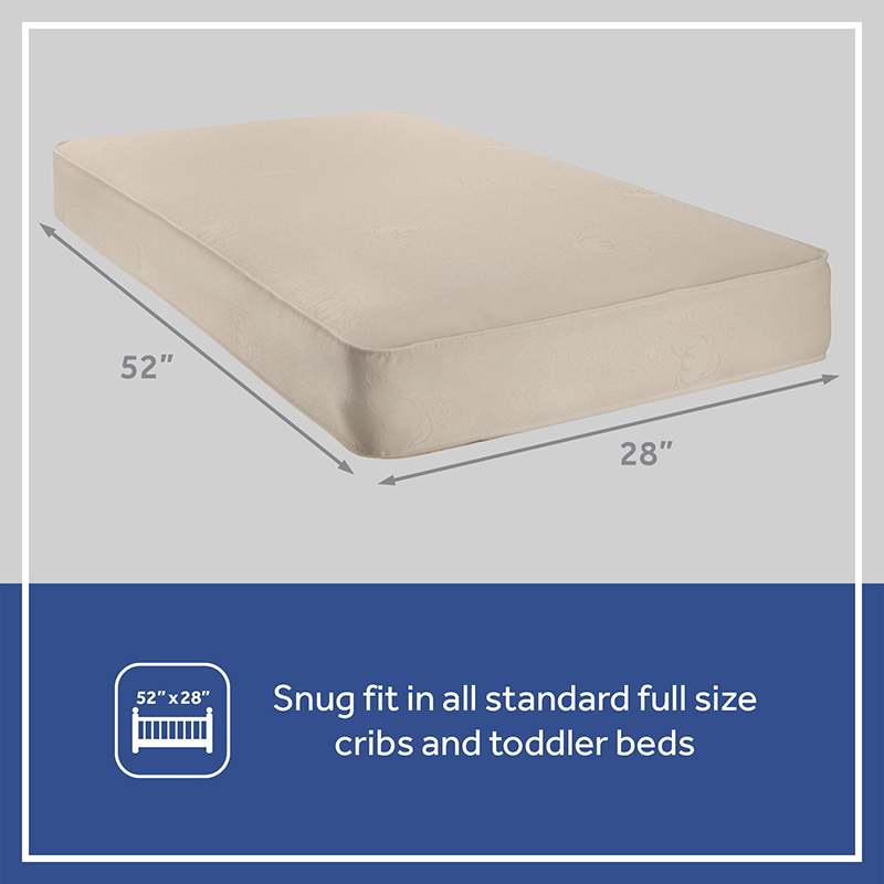 Sealy Cotton Cozy Rest 2-Stage Crib Mattress dimensions 51.88x27.50 inches fits standard full size cribs and toddler beds