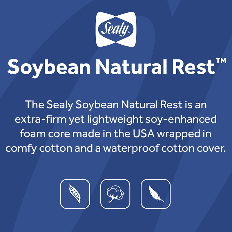 Sealy Soybean Natural Rest 2-Stage Crib Mattress features CertiPUR-US soy foam 2-stage firmness waterproof cotton cover airflow pocket square corners made in USA