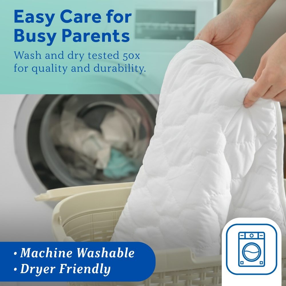 Machine washable and dryer friendly crib mattress protector pad