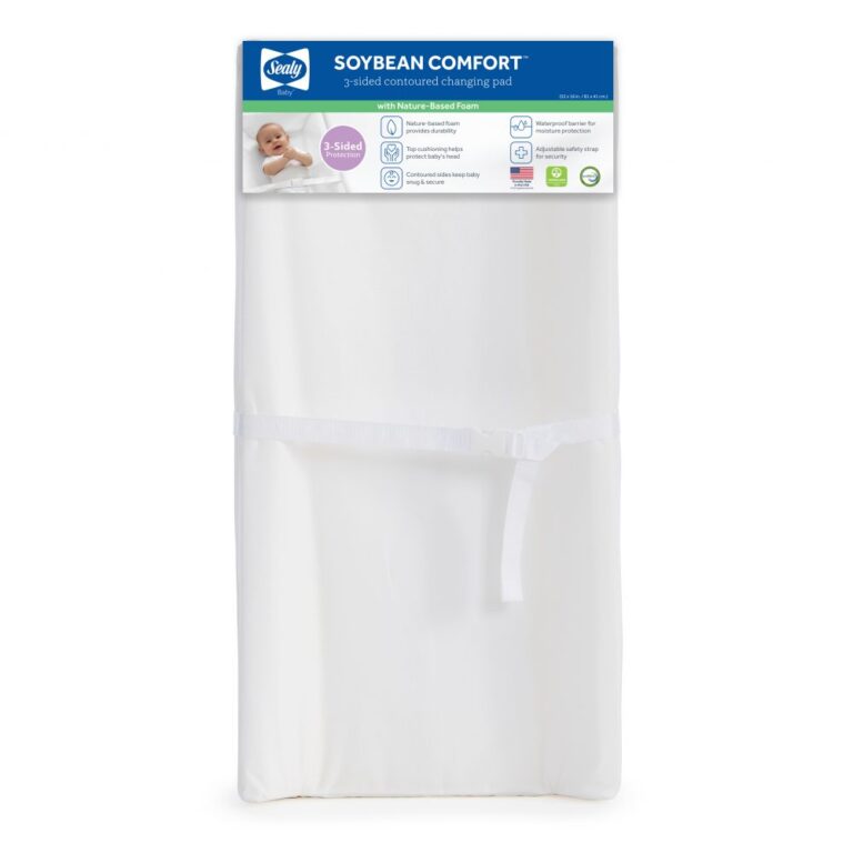 Sealy Soybean Comfort 3-Sided Contoured Diaper Changing Pad 32x16 inches waterproof PVC-free cover CertiPUR-US soybean foam non-slip GREENGUARD Gold