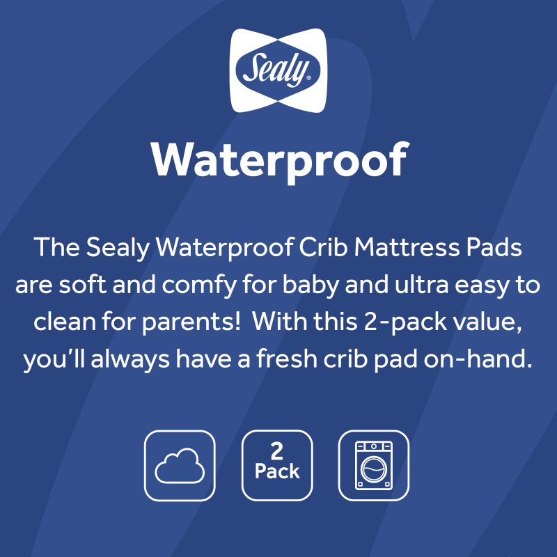 Sealy Waterproof Fitted Crib Mattress Pad, 2 Pack - White Image 8
