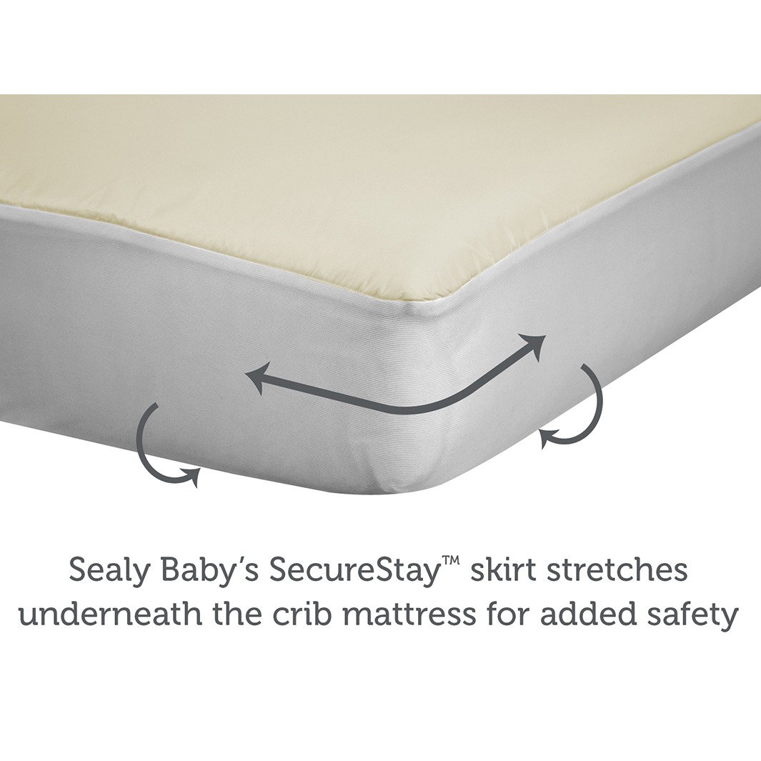 Wraps underneath the crib mattress to hold the pad in place