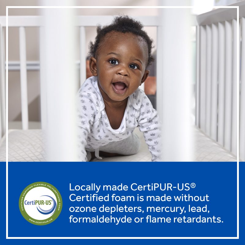 Sealy Soybean Dreams Antibacterial 2-Stage Crib Mattress CertiPUR-US certified American-made foam no PBDE fire retardants lead mercury formaldehyde phthalates harmful materials