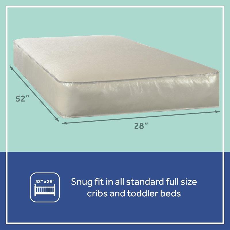 Sealy Soybean Dreams Antibacterial 2-Stage Crib Mattress dimensions 51.63x27.25 inches fits standard full size cribs toddler beds antibacterial waterproof cover square corners lifetime warranty