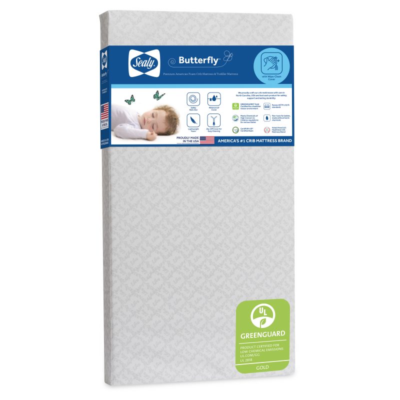 Sealy Butterfly Waterproof Crib Mattress - AVALON GRAY & WHITE Image 2