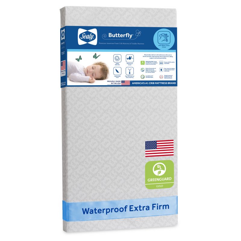 Sealy Butterfly Waterproof Crib Mattress - AVALON GRAY WHITE Image 1