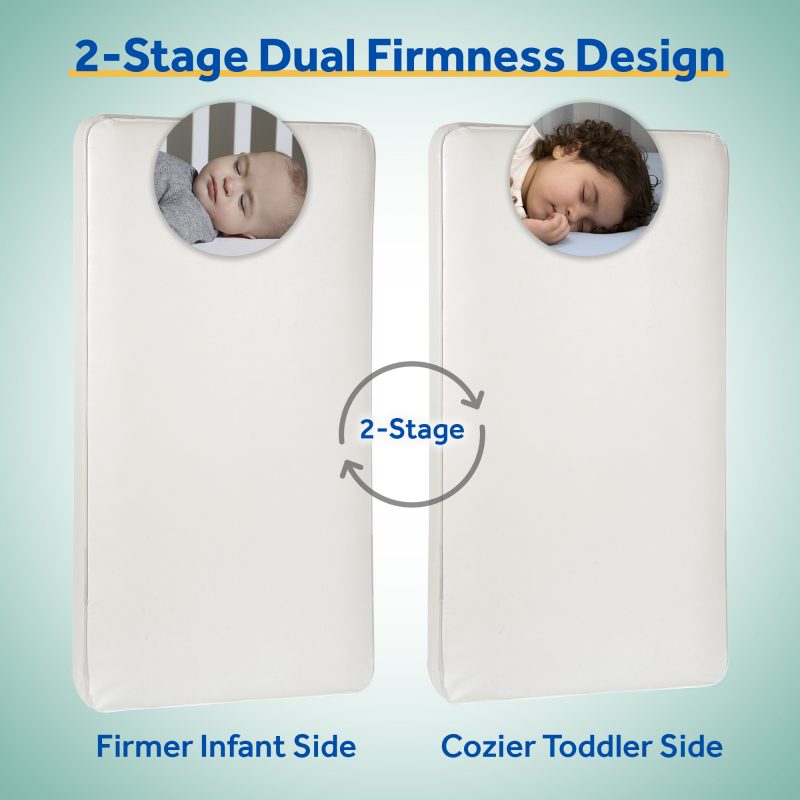 Sealy Healthy Dream Hybrid 2-Stage Crib Mattress dual firmness firm cotton hypoallergenic infant side soybean memory foam toddler side flip