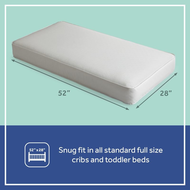 Sealy Posture Perfect 2-Stage Hybrid Crib Mattress dimensions 51.63x27.25 inches 14.6 lbs fits standard full size cribs and toddler beds lifetime warranty