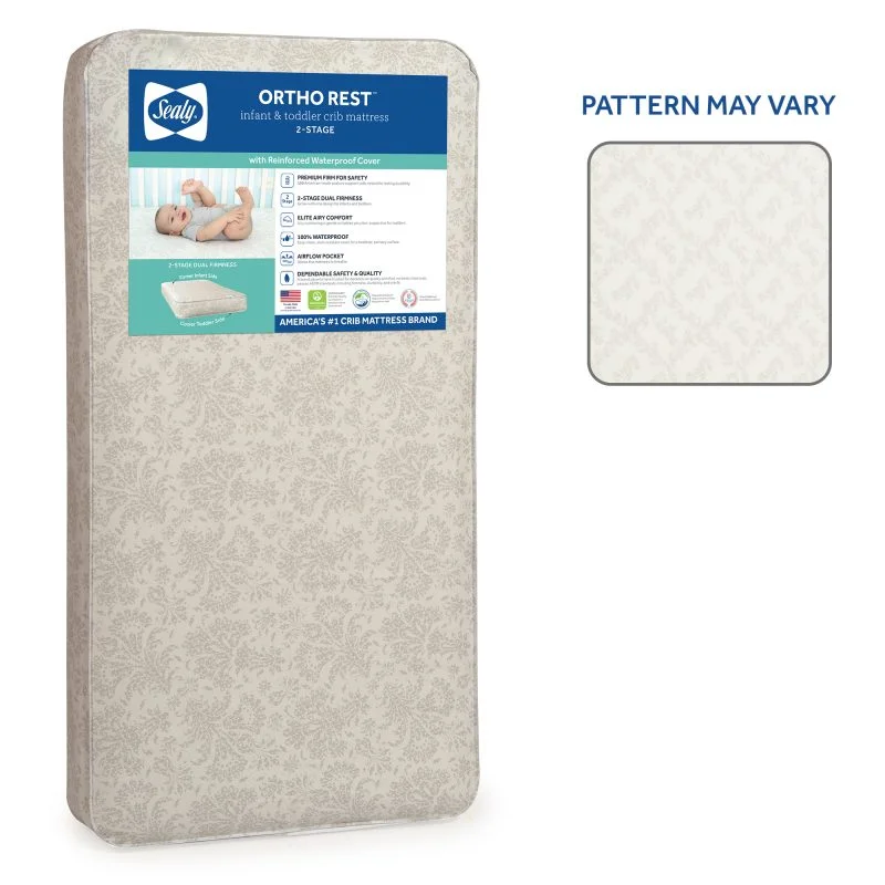 Sealy Ortho Rest 2-Stage Crib Mattress whitesweep pattern may vary