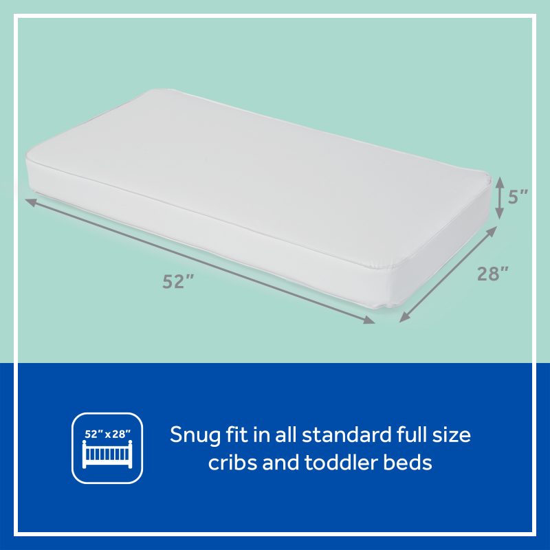 Sealy Posture Perfect 2-Stage Hybrid Crib Mattress dimensions 51.63x27.25 inches 14.6 lbs fits standard full size cribs and toddler beds lifetime warranty