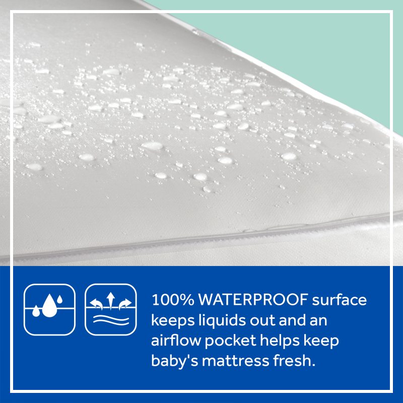 Sealy Posture Perfect 2-Stage Hybrid Crib Mattress 100% waterproof pearl embossed cover resists stains moisture mildew wipes clean damp cloth