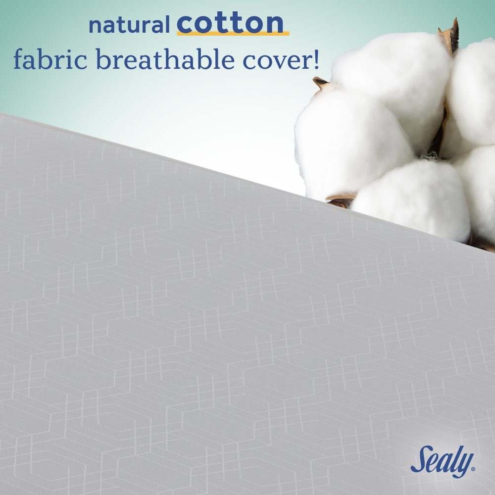 Natural cotton breathable cover on Sealy Baby Posturepedic Grace Hybrid crib mattress