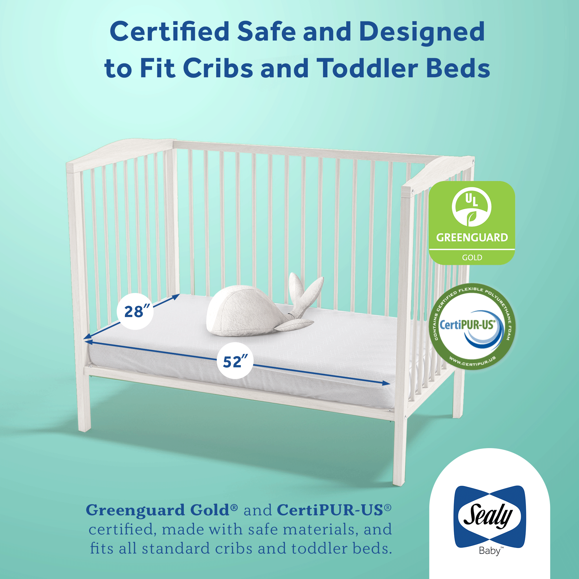 Sealy Healthy Dream Hybrid 2-Stage Crib Mattress certified safe and designed for baby's crib