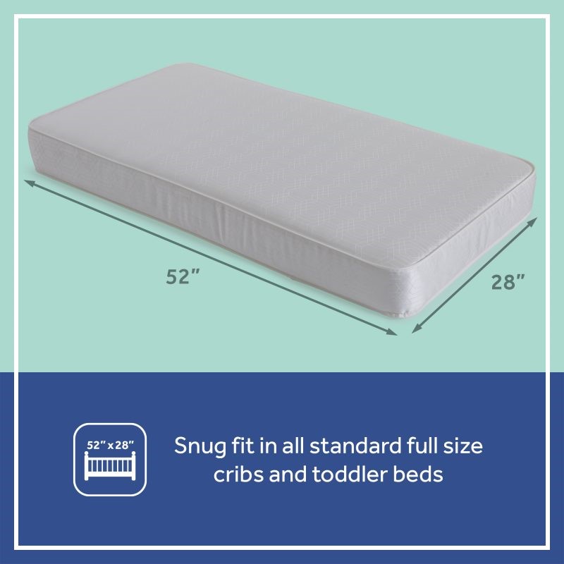 Sealy Baby Posturepedic Grace Hybrid mattress fitting snugly inside a baby crib with no gaps