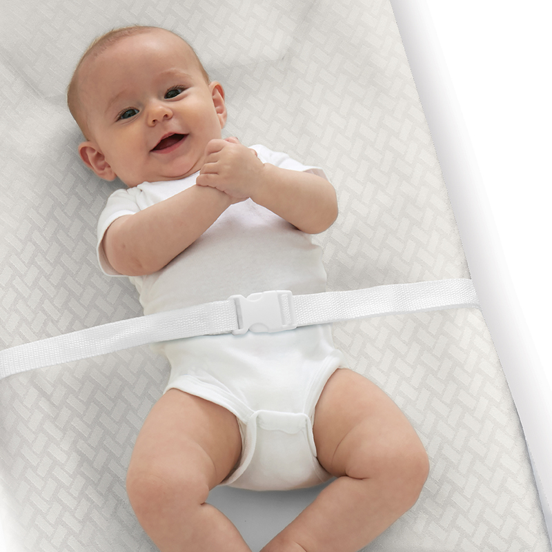 Sealy Cotton Comfort 3-Sided Diaper Changing Pad baby lying comfortably contoured sides protect head snug secure diaper changes soft cotton cover