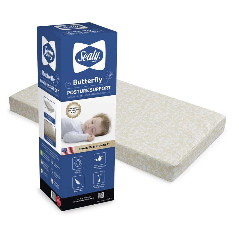 Sealy Butterfly Posture Support Crib Mattress package box mattress in a box lightweight easy carry doorstep delivery