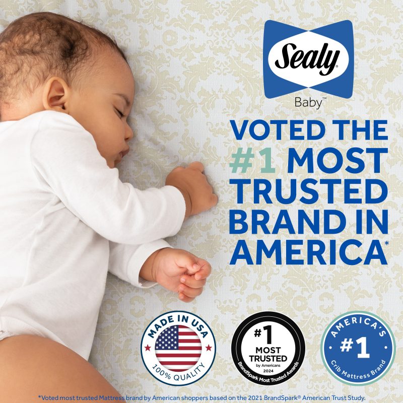 Sealy Baby voted America's number one crib mattress brand Butterfly Posture Support parent-tested trusted quality safety baby features