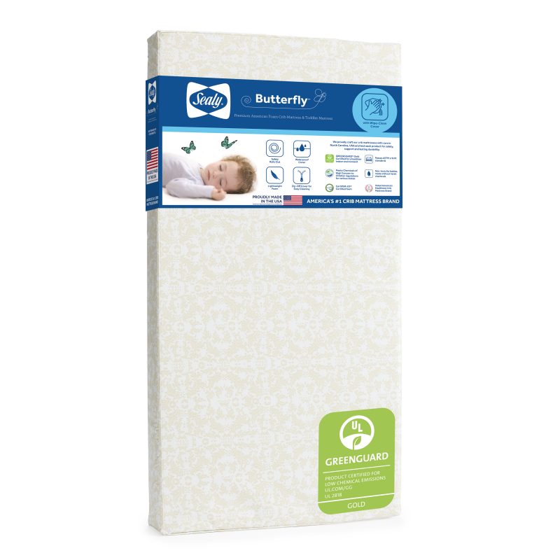 Sealy Butterfly Posture Support Crib Mattress GREENGUARD Gold Certified air quality tested healthier sleeping environment laminate cover