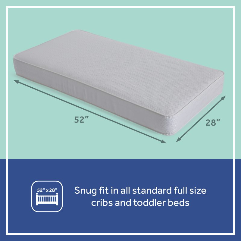 Sealy Baby Posturepedic Evolution 2-Stage Crib Mattress dimensions 51.63x27.25 inches 14.7 lbs fits standard full size cribs and toddler beds Posturepedic