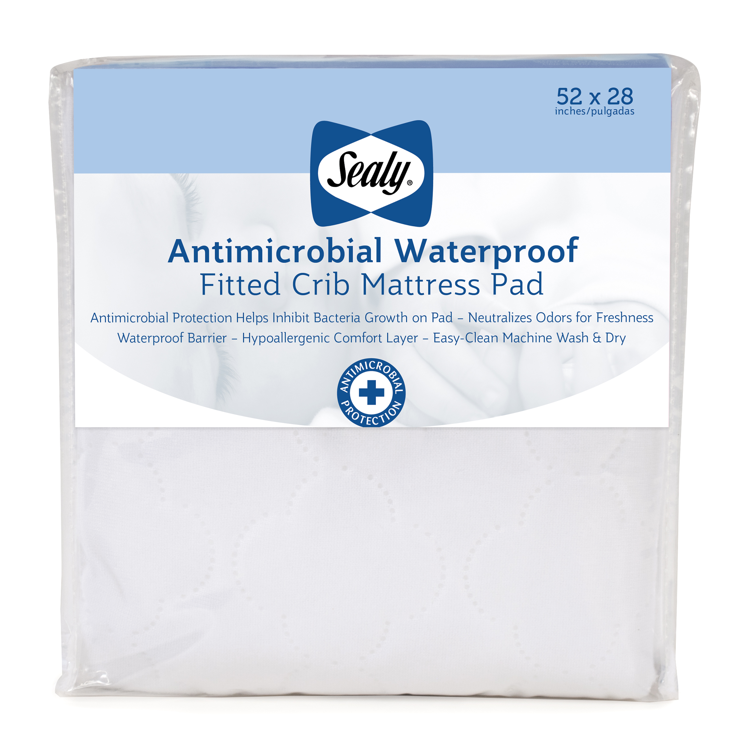 Sealy Antimicrobial Waterproof Toddler and Crib Mattress Pad - Quilted Antimicrobial Clover Image 1