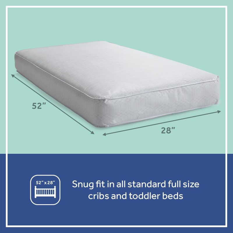 Sealy Baby Prestige Sleep 2-Stage Antibacterial Crib Mattress dimensions 51.63x27.25 inches 12.25 lbs fits standard cribs toddler beds 20 year warranty