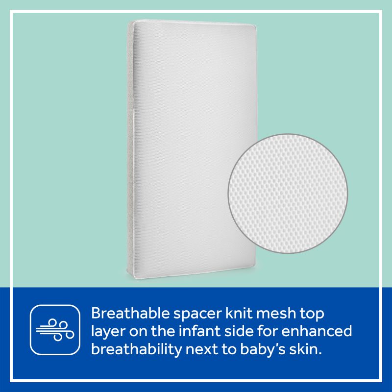 Sealy Airial All-2-Fresh 2-Stage Crib Mattress breathable spacer knit mesh top for enhanced breathability