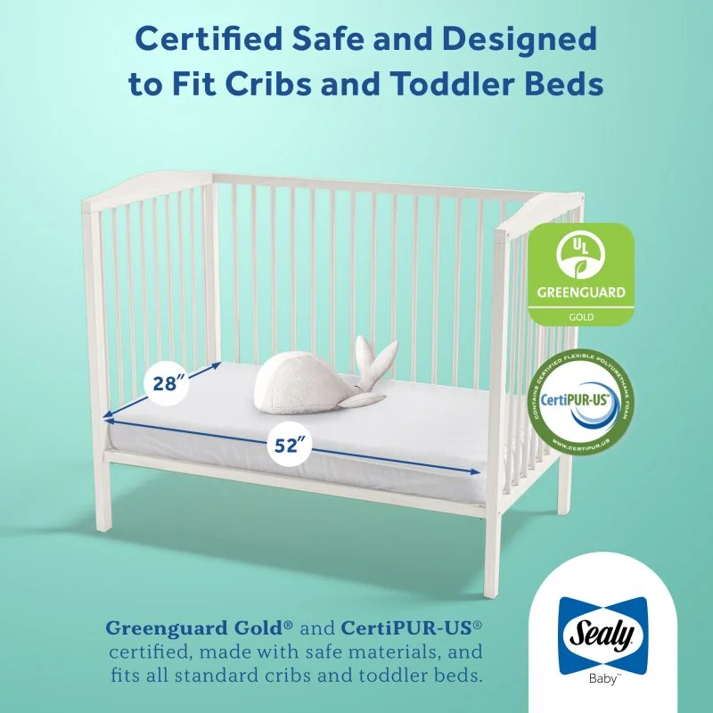 Sealy Butterfly 2-Stage Antibacterial Ultra Firm Crib Mattress certified safe and designed to fit cribs