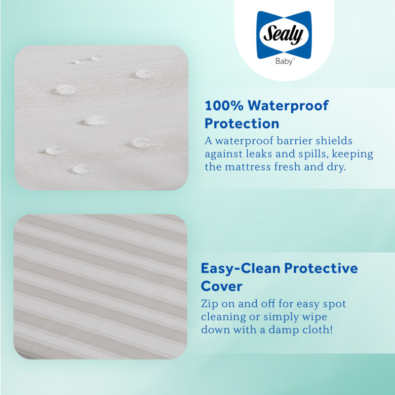 Sealy Butterfly 2-Stage Crib Mattress 100% waterproof protection and easy-clean