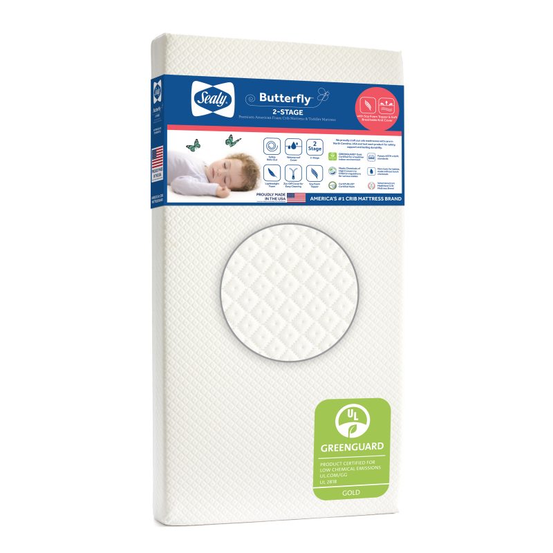 Sealy Butterfly 2-Stage Breathable Knit Crib Mattress GREENGUARD Gold Certified air quality tested all materials healthier sleeping environment children's products