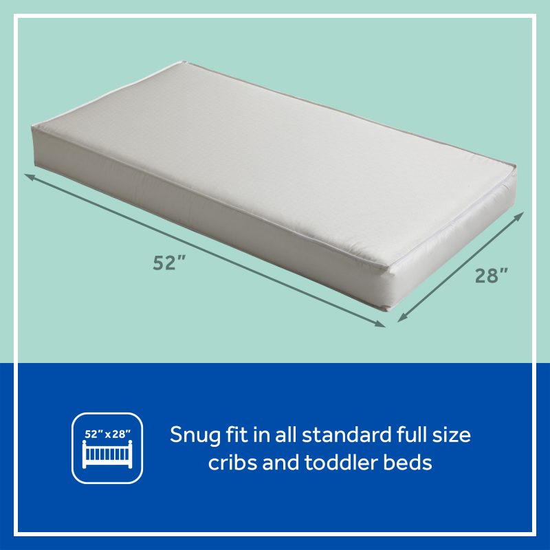 Sealy Orion Antibacterial 2-Stage Crib Mattress dimensions 52x28x6 inches 10 lbs fits USA standard cribs toddler beds