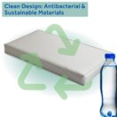 Crib mattress laying with recycling arrows and water bottle one white background Thumbnail