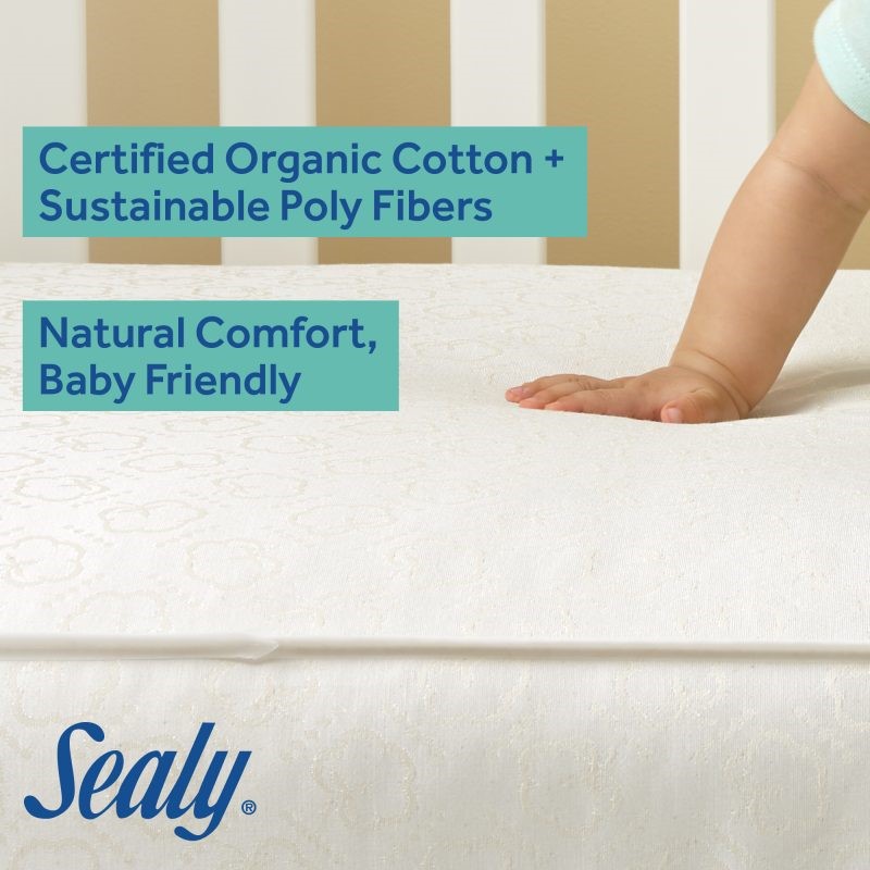 Sealy Nature’s Haven 2-Stage Dual Firmness Baby Crib Mattress certified organic cotton and sustainable poly fibers