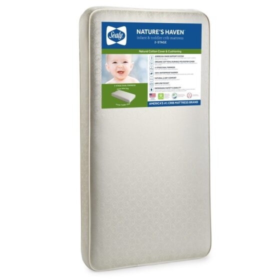 Sealy Nature’s Haven 2-Stage Dual Firmness Baby Crib Mattress - Beige Image 1