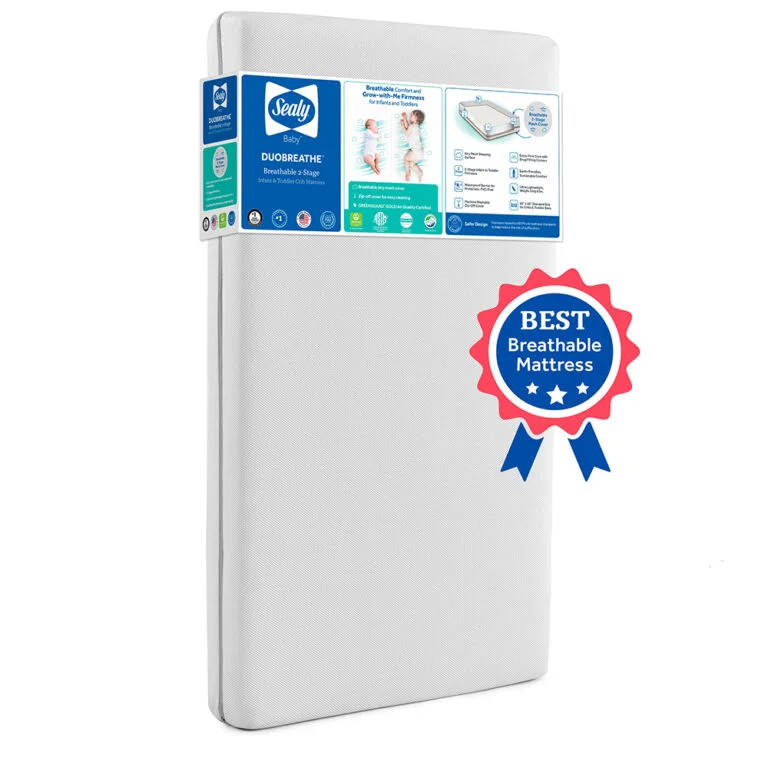 Sealy DuoBreathe 2-Stage Breathable Mesh Crib Mattress on whitesweep