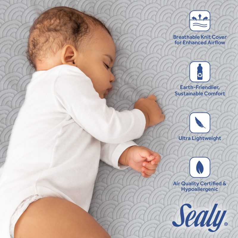 Sealy Airie™ 2-Stage Breathable Crib Mattress sleeping baby on sealy baby mattress