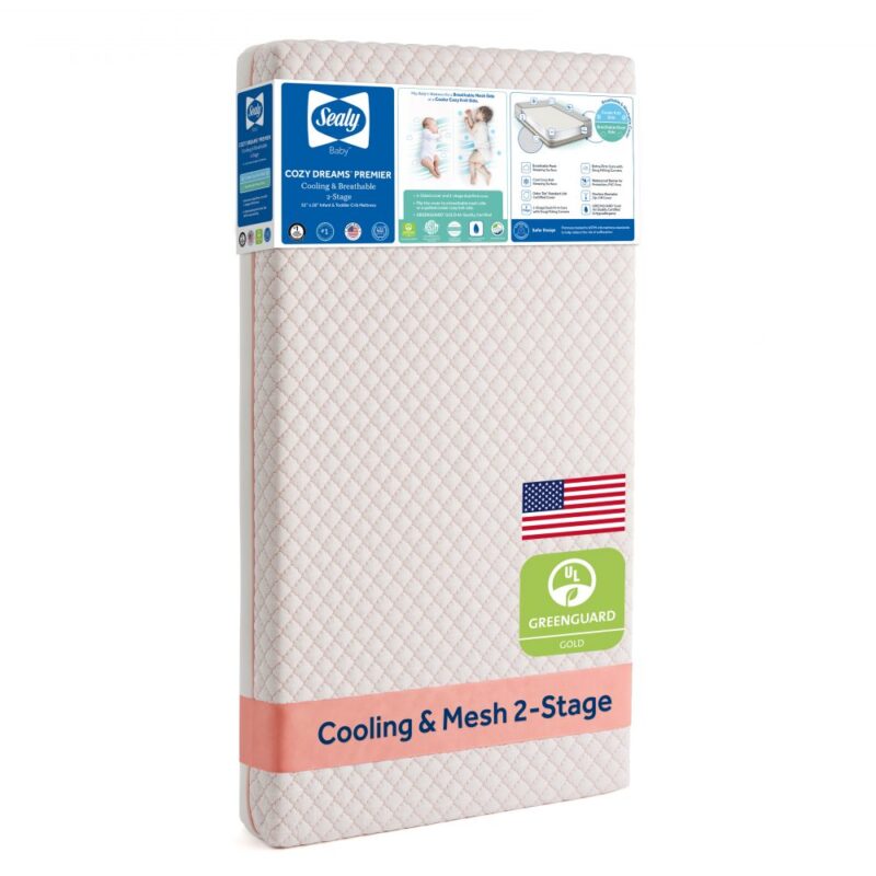 Sealy Cozy Dreams Premier 2-Stage Breathable Cooling Crib Mattress - CORAL PINK Image 1