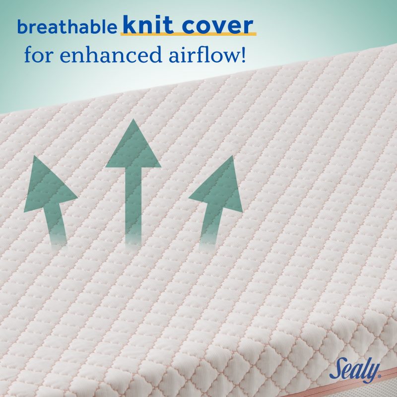 Sealy Baby Cozy Dreams Premier breathable knit cover for enhanced airflow