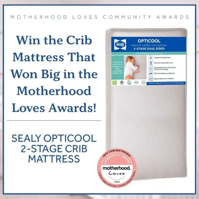 We’ve got a chance for YOU to win with us! 🥳 The Sealy OptiCool 2-Stage Crib Mattress just took 1st place in the @motherhoodmaternity Motherhood Loves Community Awards for Best Crib Mattress of 2025! 🏆⁠
⁠
To celebrate, we’re giving one lucky parent the award-winning crib mattress that parents everywhere are loving! 💙⁠
⁠
To participate in the giveaway, please follow these rules:⁠
🍼 Must be 18 or older and reside in the United States.⁠
🍼 Must follow @Kolcraft on Instagram and Facebook.⁠
🍼 Must like and comment!⁠
🍼 BONUS ENTRY: share this post in story!⁠
🍼 Tag a mom bestie and let us know: What feature matters most to you in a crib mattress?⁠
⁠
Please note that this giveaway is not sponsored by Instagram. The giveaway will start on July 17, 2025, and will end at 11:59 pm CST on July 20, 2025. The winner will be contacted via DM on July 21, 2025. This giveaway is open to residents of the 48 contiguous states in the US only. Check the link in our bio for terms and conditions.⁠
⁠
#SealyBaby #Motherhood #Nusery #CribMattress #MotherhoodLoves #MotherhoodLovesAwards #BabySleep #MomApproved