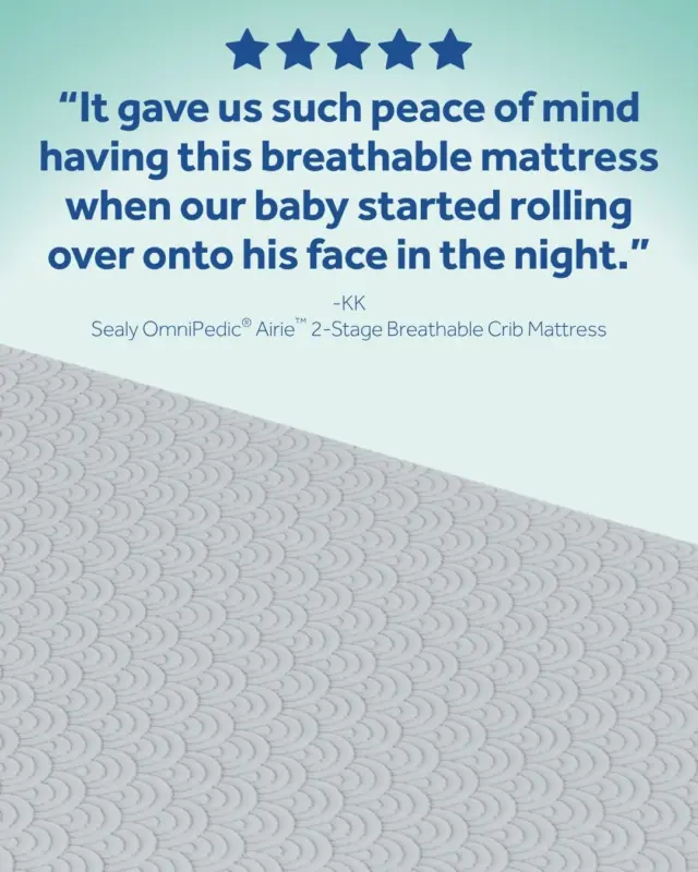When your little one starts rolling over in their sleep, peace of mind means everything. 💛 ⁠
⁠
The Sealy OmniPedic® Airie™ 2-Stage Breathable Crib Mattress is designed with a breathable cover and supportive core, so baby stays comfy, and you sleep easier knowing they’re safe. 😴✨⁠
⁠
#BreathableSleep #CoolComfort #BabyEssentials #ModernNursery #SleepSafeBaby #CribGoals #BabySleepSolutions #NewParentMustHaves #NurseryStyle #BambooBaby #SealyBaby #ParentingMadeSimple #SafeSleepMatters