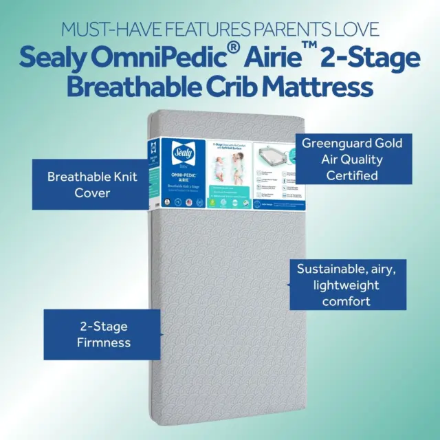 Parents love the Sealy OmniPedic® Airie™ 2-Stage Breathable Crib Mattress for its breathable cover, dual-firm support, and easy-clean design. Lightweight and safe, it grows with baby every step of the way. ⁠
⁠
#BreathableSleep #CoolComfort #BabyEssentials #ModernNursery #SleepSafeBaby #CribGoals #BabySleepSolutions #NewParentMustHaves #NurseryStyle #BambooBaby #SealyBaby #ParentingMadeSimple #SafeSleepMatters