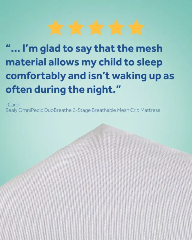 Sweet dreams, all night long 🌙✨ Thanks to the breathable mesh design of the Sealy OmniPedic DuoBreathe 2-Stage Breathable Mesh Crib Mattress, little ones can sleep comfortably—without the noise when they toss and turn.⁠
⁠
#SealyBaby #cribmattress #cribpad #nursery #nurserymusthave #baby #toddler #newborn #mom #dad #babymusthave #safesleep #sleep #babysleep #nurserymusthaves #musthaves #nurseryessential #SafeSleep2025
