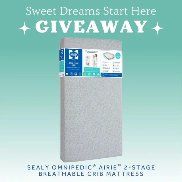 Sweet dreams start here! 🌙 Give your little one the gift of restful sleep with the Sealy OmniPedic® Airie™ 2-Stage Breathable Crib Mattress! Designed with a breathable knit cover and dual-firm support, it grows with your baby from infancy to toddlerhood.⁠
⁠
To participate in the giveaway, please follow these rules:⁠
🍼 Must be 18 or older and reside in the United States.⁠
🍼 Must follow @sealybabyus on Instagram and Facebook.⁠
🍼 Must like and comment!⁠
🍼 BONUS ENTRY: share this post in story!⁠
🍼 Tag a mom bestie and let us know: What feature matters most to you in a crib mattress?⁠
⁠
Please note that this giveaway is not sponsored by Instagram. The giveaway will start on August 15, 2025, and will end at 11:59 pm CST on August 17, 2025. The winner will be contacted via DM on August 18, 2025. This giveaway is open to residents of the 48 contiguous states in the US only. Check the link in our bio for terms and conditions.⁠
⁠
#SealyBaby #CribMattress #SweetDreams #NewMom #NewDad #Mom #Dad #Giveaway